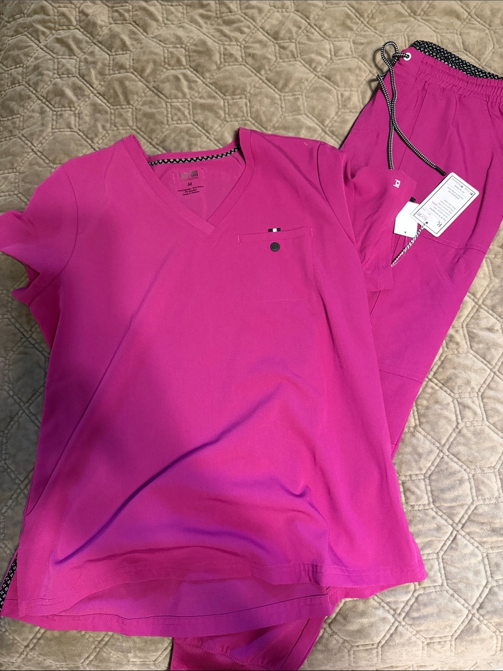 Koi Women's V-Neck Scrub Top & Jogger Pant Set - Fuchsia